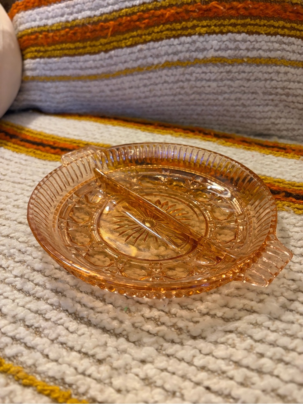 Vintage Glass - Peach Ballad Divided Relish Plate Perfect Condition